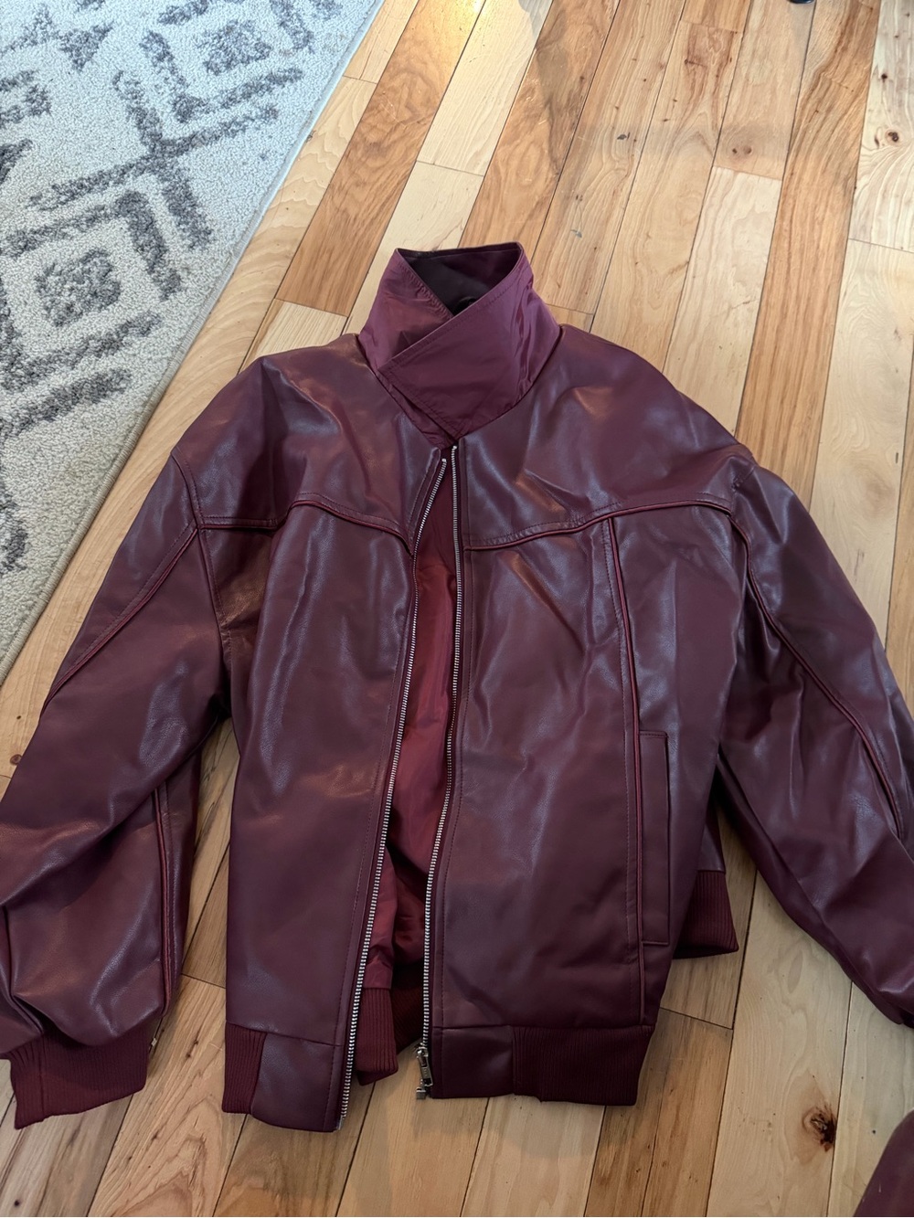 Princess Polly Burgundy Leather-Effect Bomber Jacket - Picture 4 of 6